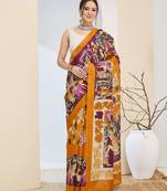 Beautiful silk blended orange color elegant ready to wear printed saree