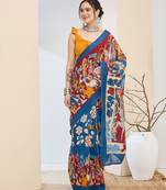 Beautiful silk blended blue color elegant ready to wear printed saree