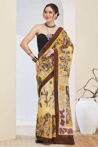 Beautiful silk blended brown color elegant ready to wear printed saree