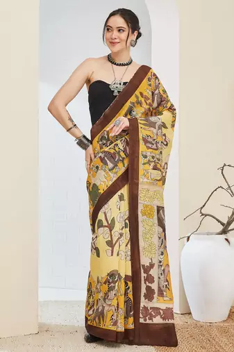 Beautiful silk blended brown color elegant ready to wear printed saree