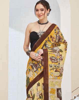 Beautiful silk blended brown color elegant ready to wear printed saree 3