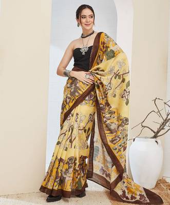 Beautiful silk blended brown color elegant ready to wear printed saree 4