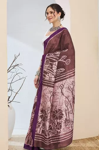 Beautiful silk blended purple color elegant ready to wear printed saree