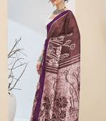 Beautiful silk blended purple color elegant ready to wear printed saree