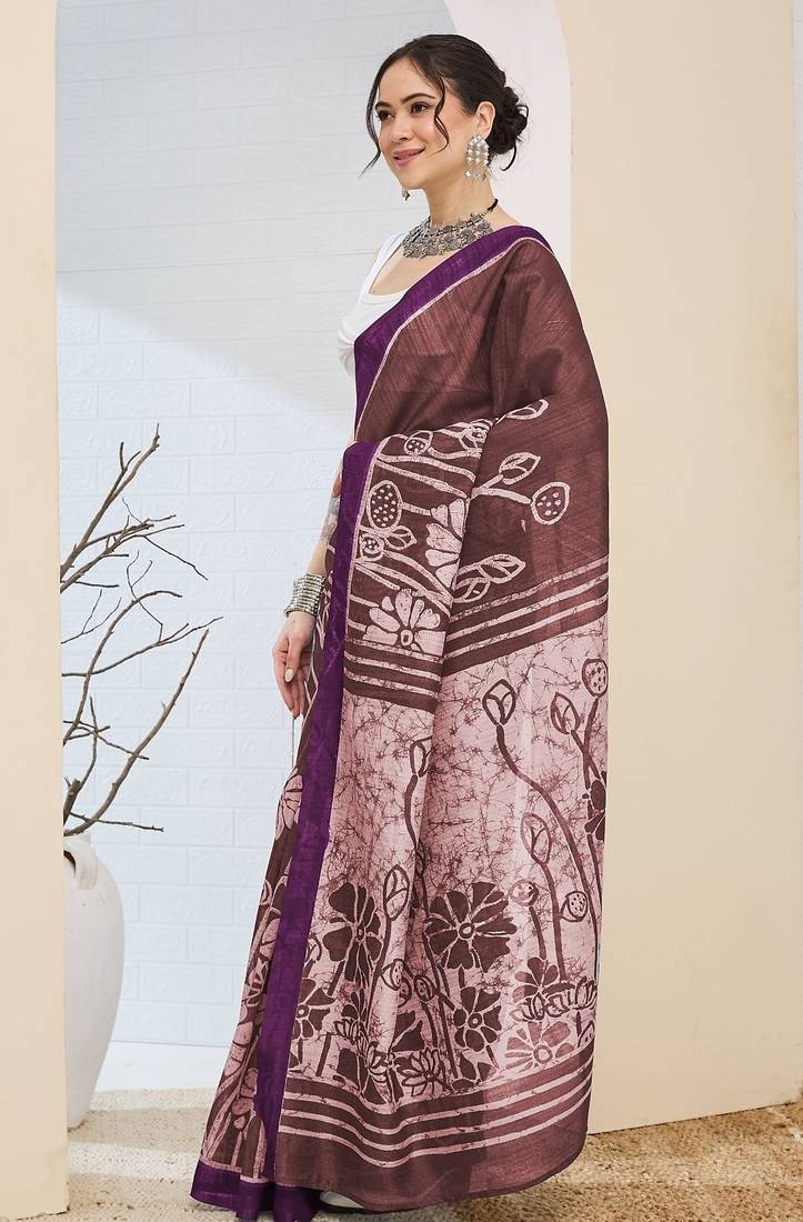 Beautiful silk blended purple color elegant ready to wear printed saree