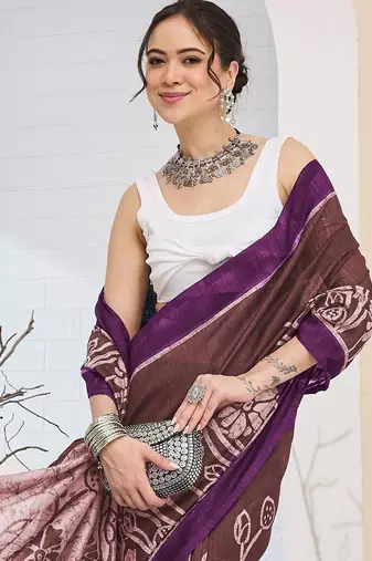 Beautiful silk blended purple color elegant ready to wear printed saree