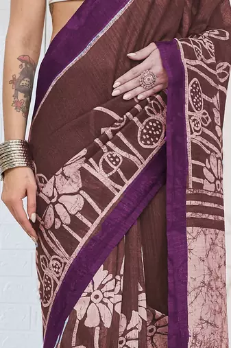 Beautiful silk blended purple color elegant ready to wear printed saree