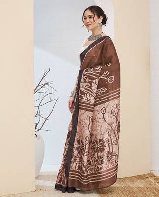 Beautiful silk blended brown color elegant ready to wear printed saree 1