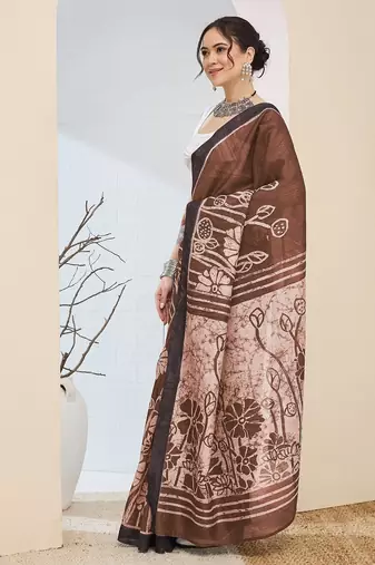 Beautiful silk blended brown color elegant ready to wear printed saree