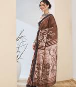 Beautiful silk blended brown color elegant ready to wear printed saree