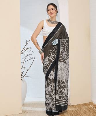 Beautiful silk blended black color elegant ready to wear printed saree 1