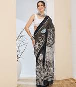 Beautiful silk blended black color elegant ready to wear printed saree