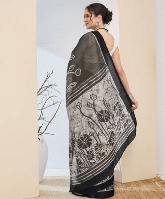 Beautiful silk blended black color elegant ready to wear printed saree 2