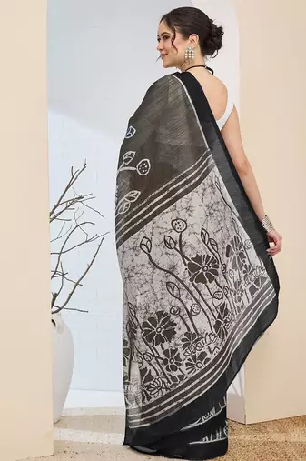 Beautiful silk blended black color elegant ready to wear printed saree