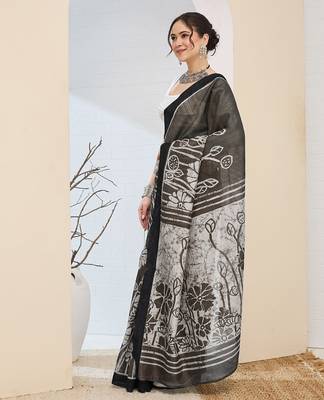 Beautiful silk blended black color elegant ready to wear printed saree 3