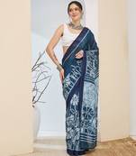 Beautiful silk blended blue color elegant ready to wear printed saree