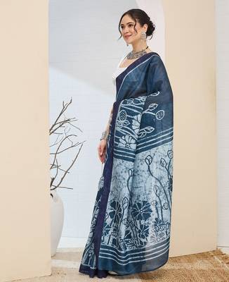 Beautiful silk blended blue color elegant ready to wear printed saree 4