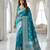 Teal color lichi silk fabric woven silver jari designer saree