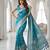 Teal color lichi silk fabric woven silver jari designer saree