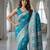 Teal color lichi silk fabric woven silver jari designer saree
