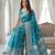 Teal color lichi silk fabric woven silver jari designer saree