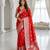 Red color lichi silk fabric woven silver jari designer saree