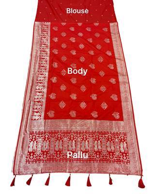 Red color lichi silk fabric woven silver jari designer saree 5