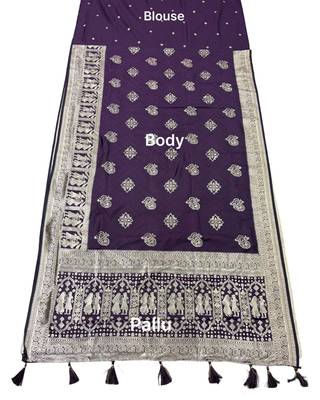 Violet color lichi silk fabric woven silver jari designer saree 5