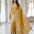 Yellow color lichi silk fabric woven silver jari designer saree