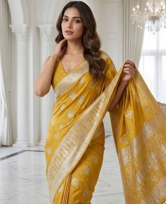 Yellow color lichi silk fabric woven silver jari designer saree 3