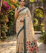 Beige color linen fabric woven designer ethnic partywear saree