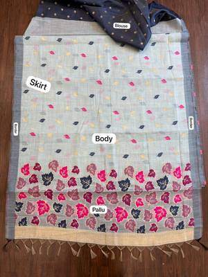 Grey color linen fabric woven designer ethnic partywear saree 4