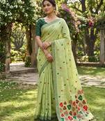 Green color linen fabric woven designer ethnic partywear saree