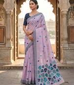 Lavender color linen fabric woven designer ethnic partywear saree