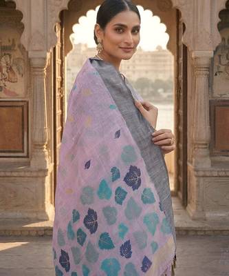 Lavender color linen fabric woven designer ethnic partywear saree 3