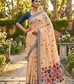 Orange color linen fabric woven designer ethnic partywear saree