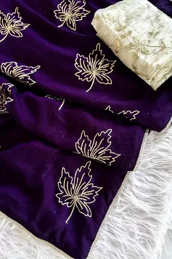 Purple color beautiful vichitra silk fabric smart floral embroidered saree
