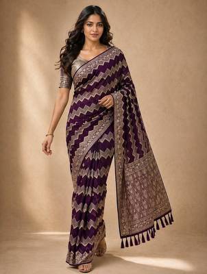 Wine color georgette fabric designer woven partywear ethnic saree 1