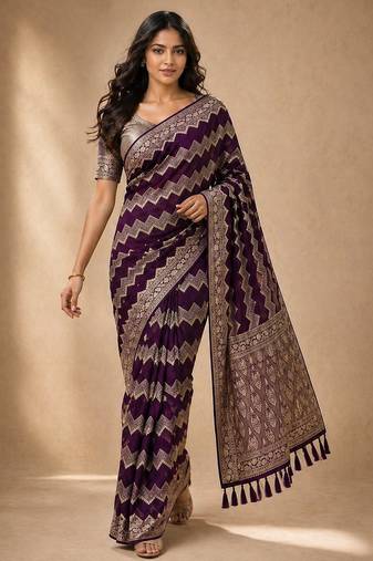 Wine color georgette fabric designer woven partywear ethnic saree