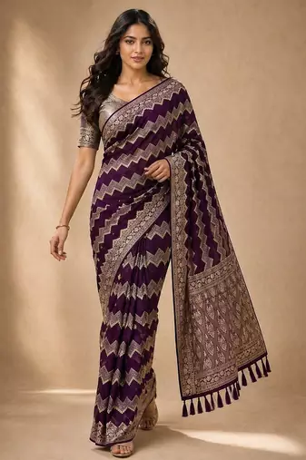 Wine color georgette fabric designer woven partywear ethnic saree