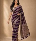 Wine color georgette fabric designer woven partywear ethnic saree