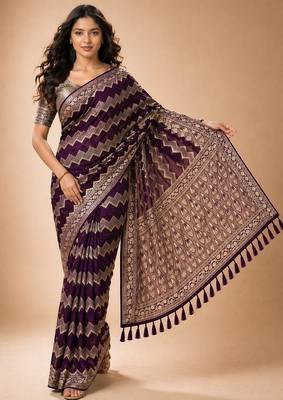 Wine color georgette fabric designer woven partywear ethnic saree 2