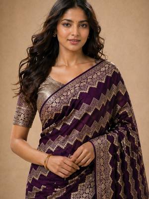 Wine color georgette fabric designer woven partywear ethnic saree 3