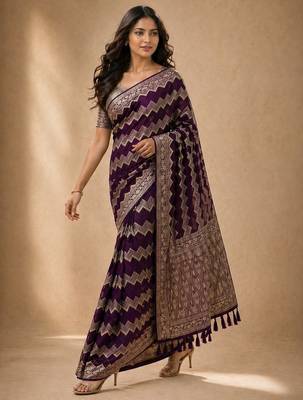 Wine color georgette fabric designer woven partywear ethnic saree 4