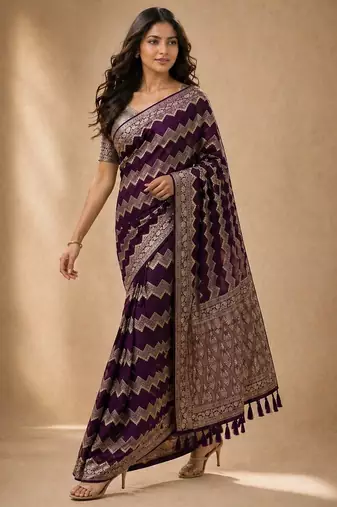 Wine color georgette fabric designer woven partywear ethnic saree