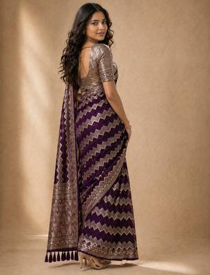 Wine color georgette fabric designer woven partywear ethnic saree 5