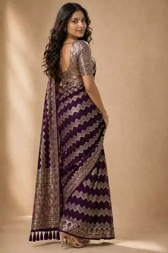 Wine color georgette fabric designer woven partywear ethnic saree