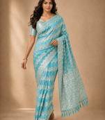 Aqua blue color georgette fabric designer woven partywear ethnic saree