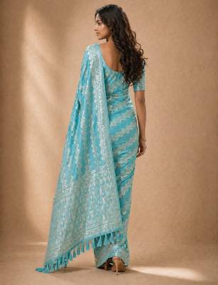 Aqua blue color georgette fabric designer woven partywear ethnic saree 2
