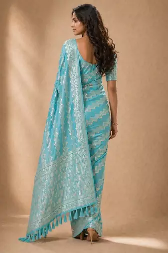 Aqua blue color georgette fabric designer woven partywear ethnic saree